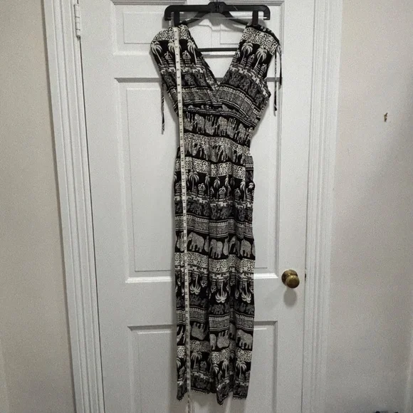 Boho Jumpsuit Black White Festival Beach Brunch - Picture 5 of 10